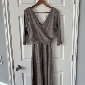 Soft Surroundings Sweater Dress Wrap Top Womens M Taupe Long Sleeve